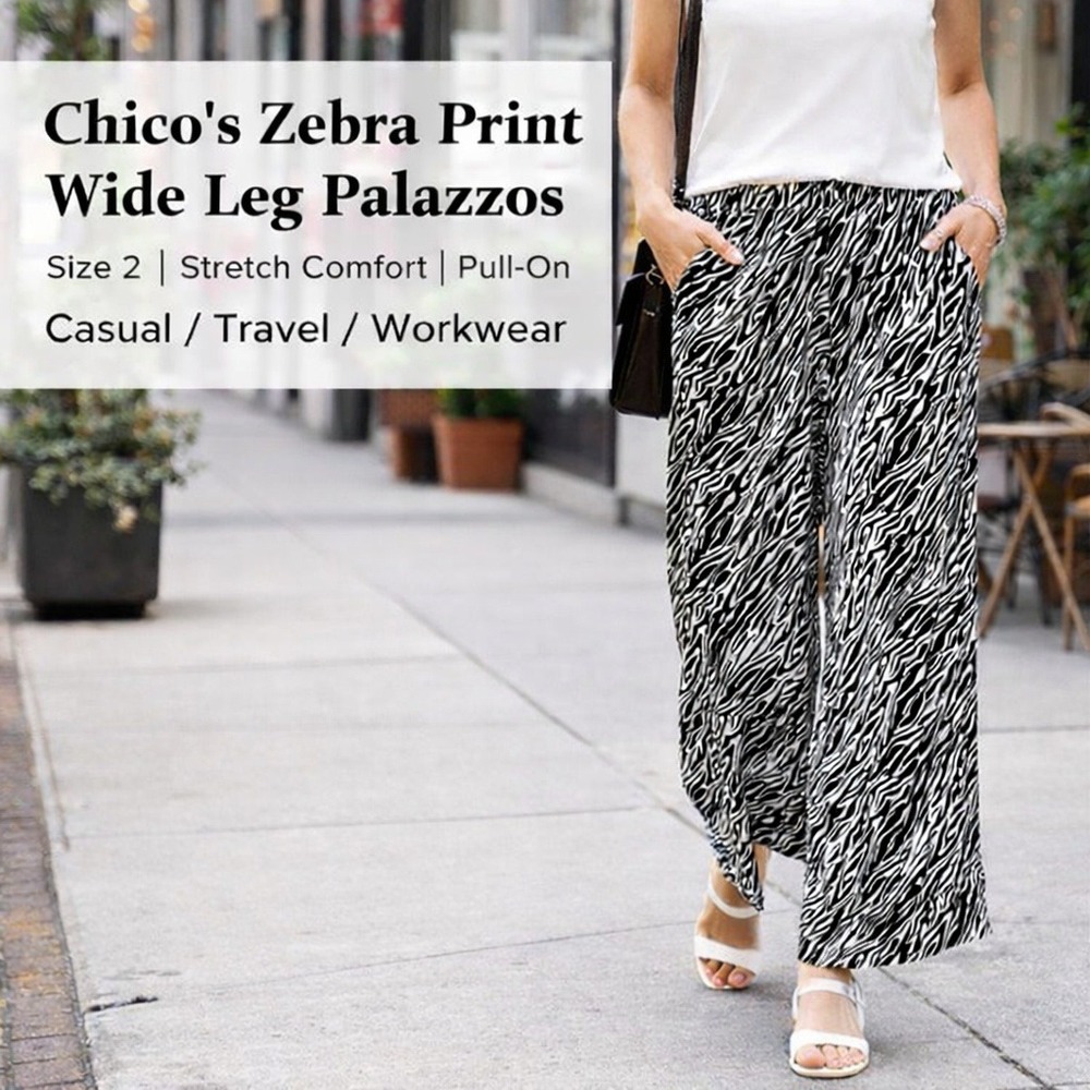 Chico's Black & White Zebra Print Wide Leg Palazzos